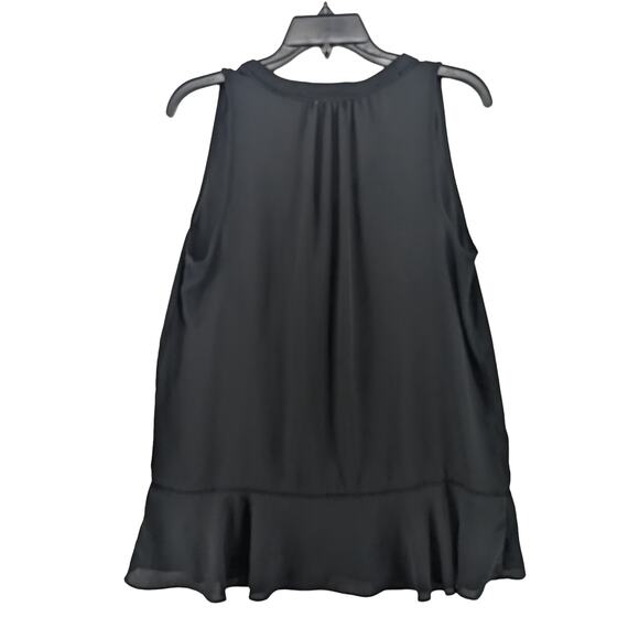 Mossimo Peplum Blouse Medium Black Tie Front Sleeveless V Neck‎ Draped Workwear - Picture 2 of 8